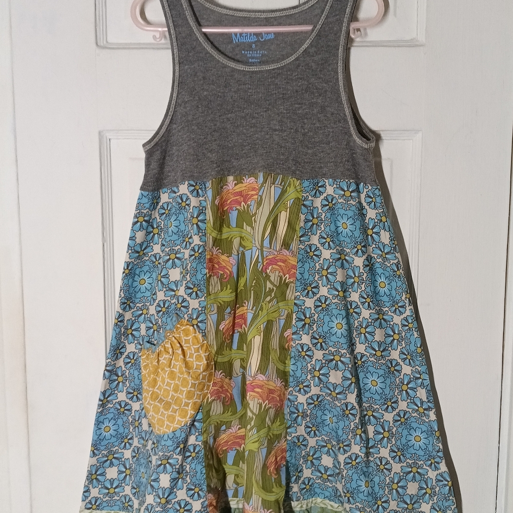 Matilda Jane Boutique 8 Floral Patchwork Kids Dress - Gray and Blue